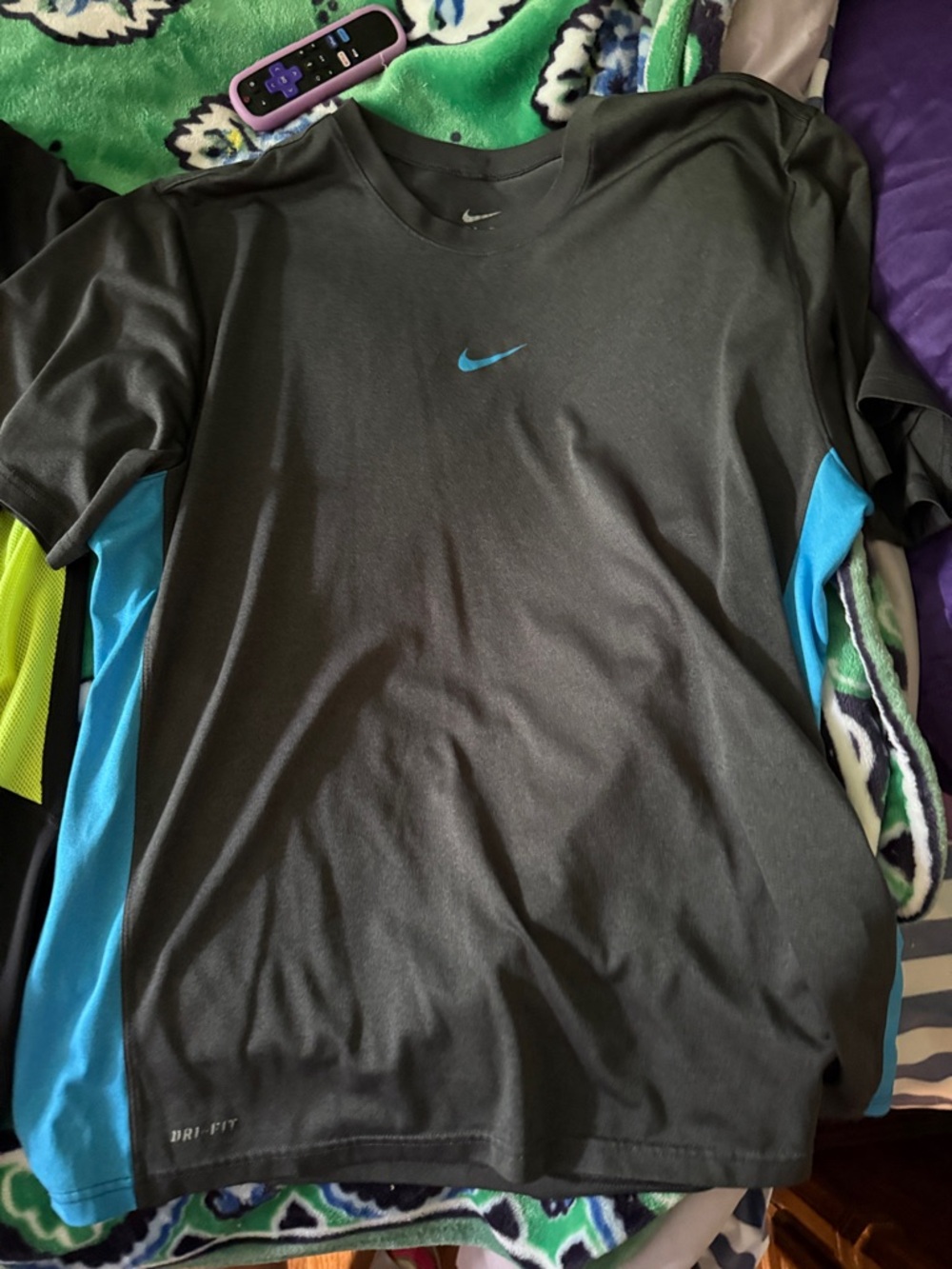 Nike Black Short Sleeve Dri-FIT Tee with Blue Panels